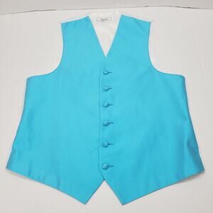 After Six Formal Vest Bright Turquoise Blue Satan Wedding Prom Mens Size Small